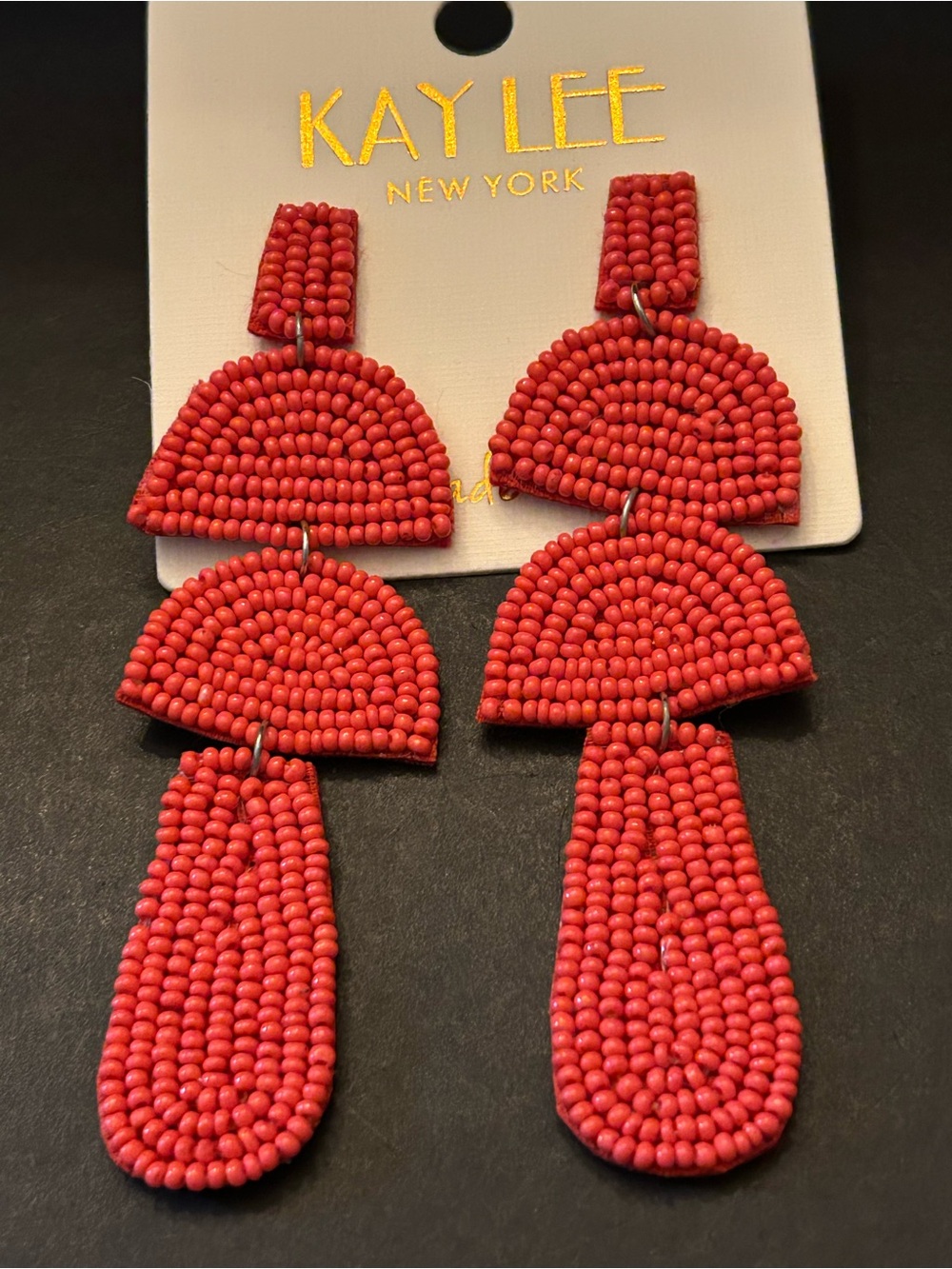 Made in India Lightweight Boho Design Red Hand Beaded Tiered Drop Earrings